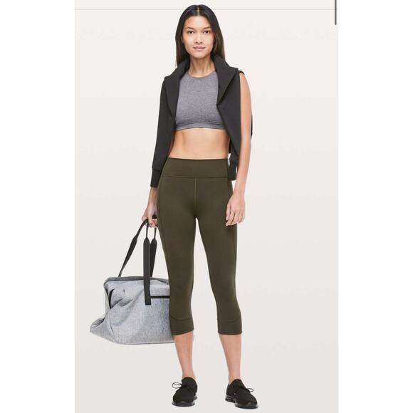 Lululemon In Movement Crop *Everlux 19" Dark Olive - Picture 2 of 6